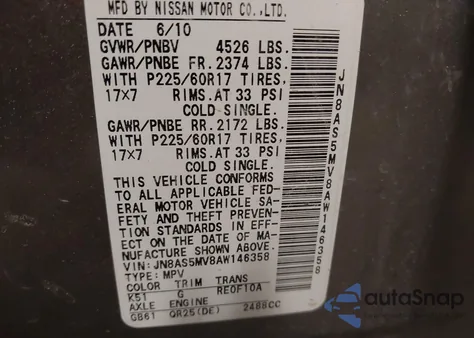 2010 Nissan Rogue Sl z USA, uszkodzony, nr VIN JN8AS5MV8AW146358